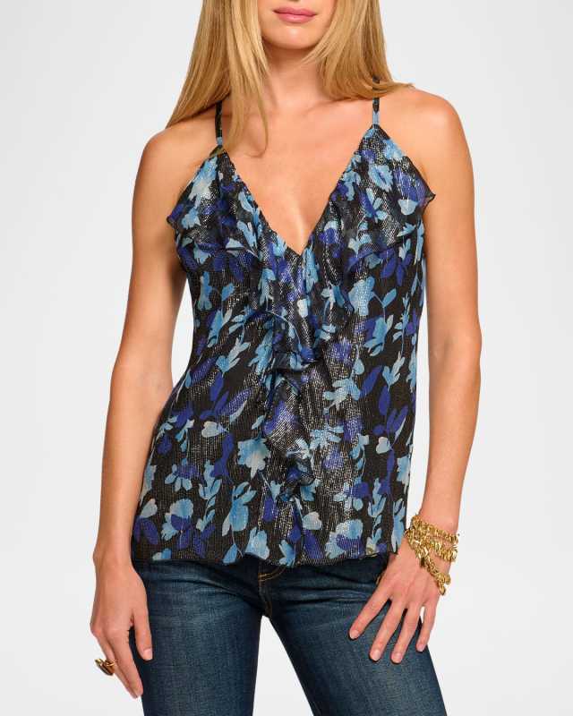 Rosemarie Metallic Floral V-Neck Tank Top